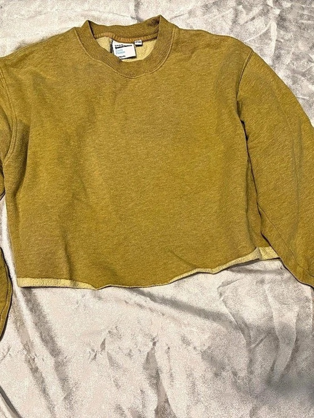 TNA Sweetfleece Cozy Fleece Perfect Fit Cropped Crewneck Sweatshirt in Mustard Y